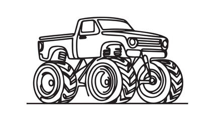 Continuous one single minimal line drawing monster truck © sagor