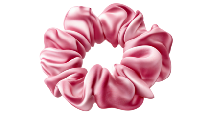 A soft pink silk scrunchie showcases its luxurious texture