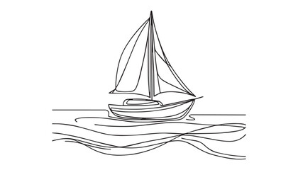 Continuous one single minimal line drawing sailboat