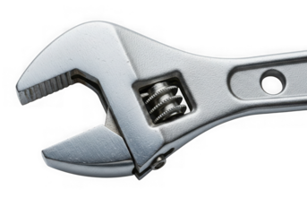 A shiny adjustable wrench is isolated on transparent background, ready for repairs