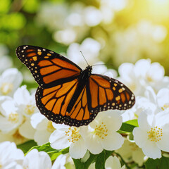 Fototapeta premium Butterfly and Bloom: Serene Springtime Encounter