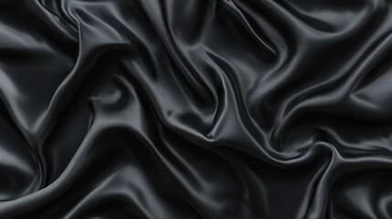 Obraz premium Black Satin Fabric with Luxurious Wrinkles and Textured Sheen for Fashion Design and Interior Decor