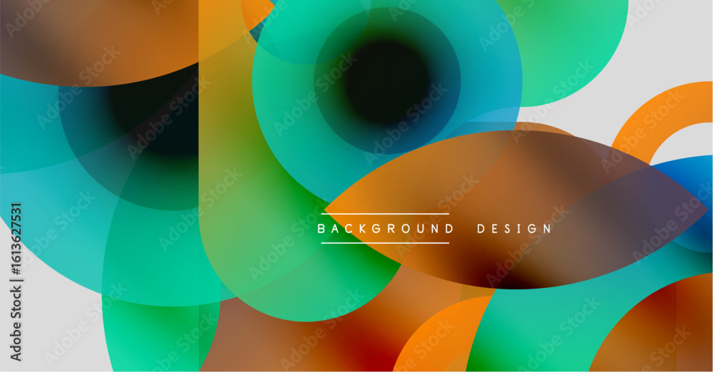 Poster abstract colorful shapes overlap, creating dynamic visual effect. modern design elements blend seaml