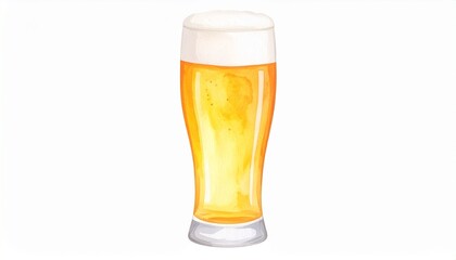Watercolor illustration of beer glass with foam.