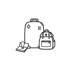 Travel Essentials: Luggage, Backpack, and Hygiene Pack Line Art Illustration