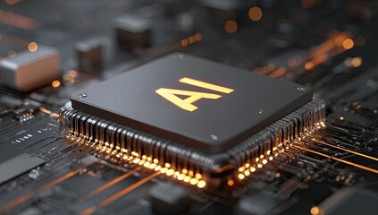 Close-up of a circuit board with a central processor chip