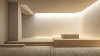 Fototapeta premium Empty modern room with wooden platform