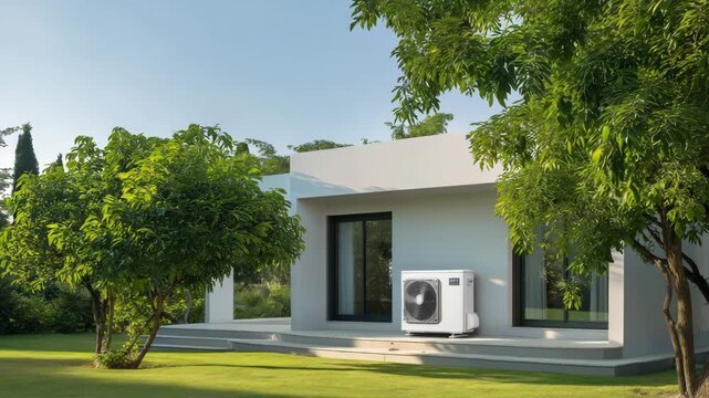 Energie sparen mit moderner W&auml;rmepumpentechnologie am Haus. K&uuml;nstliche Intelligenz KI