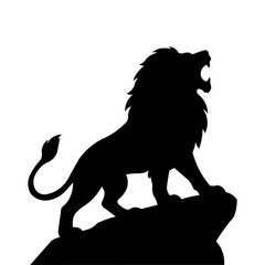 Roaring Lion Silhouette Vector on Rock – Bold Black Animal Shape on White Background for Wildlife Graphic Design
