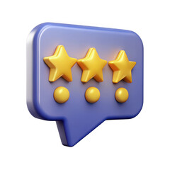 Three golden stars on a purple speech bubble isolated on transparent background