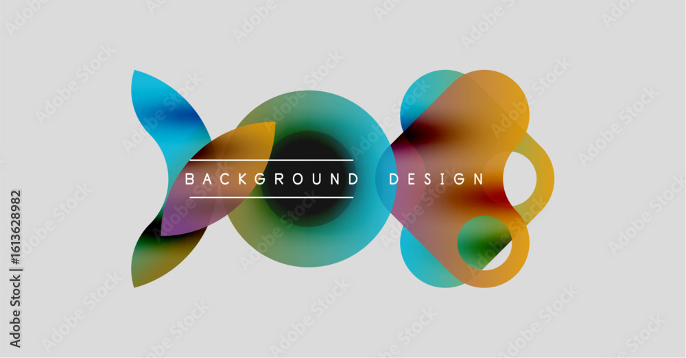 Poster abstract colorful shapes overlap, creating dynamic background design. text background design centere