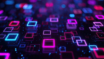 Abstract digital network of glowing squares