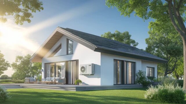 Energie sparen mit moderner W&auml;rmepumpentechnologie am Haus. K&uuml;nstliche Intelligenz KI