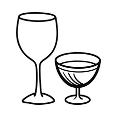 Elegant wine glass with a slender stem and detailed bowl rendered in fine lines