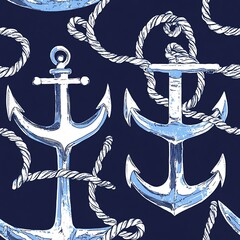 Nautical Themed Anchors and Rope Seamless Navy Design for Textile Prints and Backgrounds