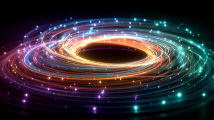 Obraz premium Swirling light trails create abstract vortex. Conceptual background. Use for marketing, design, websites, banners. Generative AI.