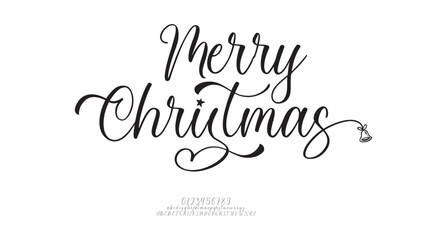 Merry Christmas lettering template. Xmas greeting card template, Invitation script calligraphy, Creative typographic quote, Holiday postcard element. Hand drawn style. Trendy vector line illustration.