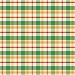 Colorful Christmas plaid with twill weave repeat pattern.Gingham seamless pattern in green red beige.Checkered tartan geometric graphic vector illustration background design for fabric and prints. 