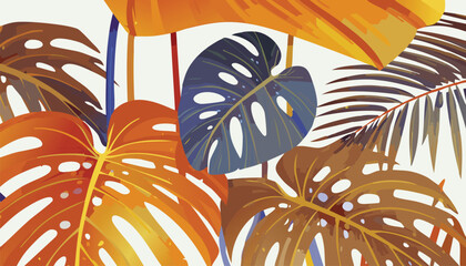 modern design featuring abundance tropical green and gold leaves