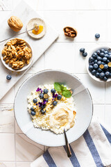 cottage cheese with blueberries and honey