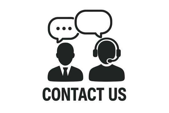Contact us concept. Customer support agent with headset consulting a client. Vector icon for call center, helpdesk, online chat, telemarketing, hotline, and communication.