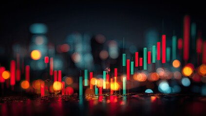 Night city with stock market indicators