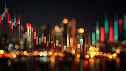 Abstract cityscape with financial chart overlay