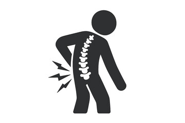 Back pain vector icon of human silhouette with spine ache. Medical illustration of lower back injury, sciatica, or posture problem. Backbone and skeleton concept for health.