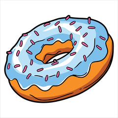 Donut doughnut with purple frosting sprinkle and glaze. Appetizing baked pastry food outlined in icing art style perfect for dessert and bakery themes.