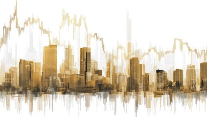 Golden cityscape with financial data overlay
