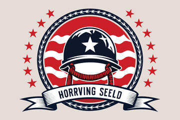 Patriotic Military Emblem with Helmet and Stars for Memorial Day
