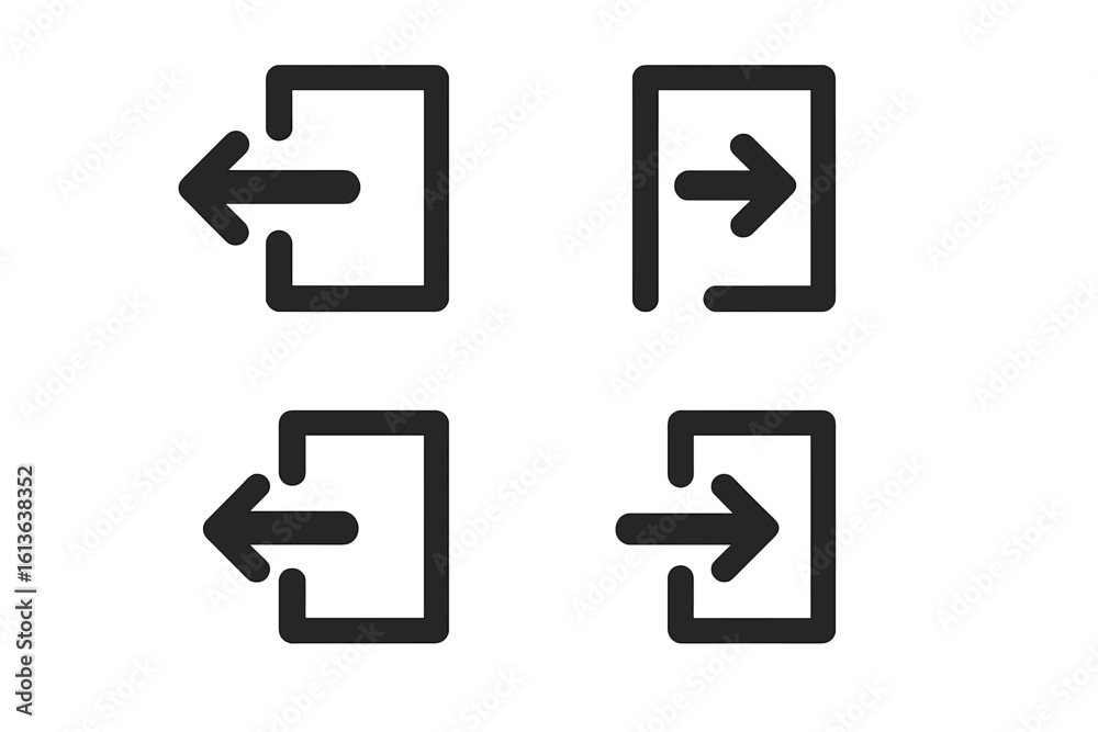 Poster login and logout icons set. sign in, sign out vector symbol collection. ui, ux element for web desig