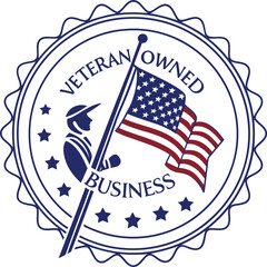 Veteran Owned Business Seal with American Flag and Soldier Silhouette