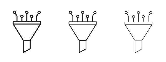 Funneling data icon symbol line. Editable stroke width