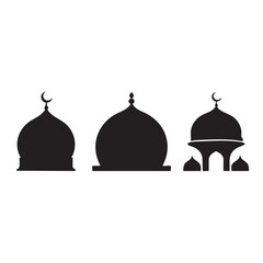 Black and white Islamic domes with crescent moons and architectural elements Islamic architecture mosque