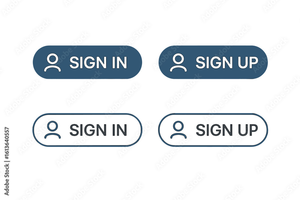 Aufkleber sign in and sign up buttons set for user interface design. login and register cta web elements in mo