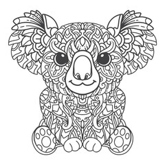 Black and white Koala mandala arts isolated on white background