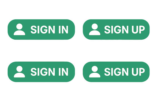 Sign in and sign up green web buttons set. User interface element for website and mobile app. Login, register, or create account concept. Flat style vector illustration for UI, UX.