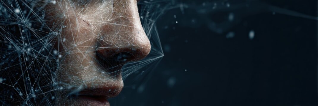 Explore the Interconnected Neural Network Mapping Across a Human Face Profile With Clean Design Elements in a Modern Digital Art Style