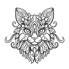 Black and white Cat head mandala arts isolated on white background