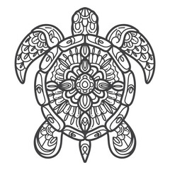 Black and white Turtle mandala arts isolated on white background