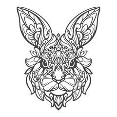 Black and white Rabbit head mandala arts isolated on white background