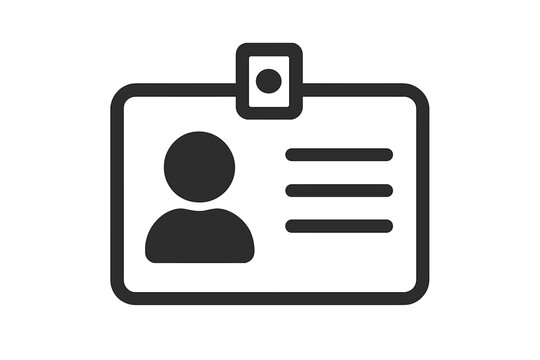 ID card icon vector. Flat design identification badge symbol for security access control. Simple personal employee name tag, driver license or document graphic illustration.