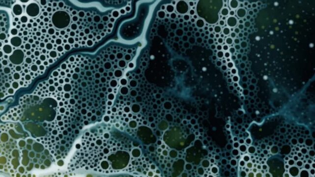 Alcohol ink macro flow growing mycelium network, white neon green tendrils spread black ink pools, living organism, natural fractal patterns edge, bio-organic surrealism, ink veins alien ecosystem, 4K