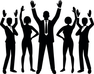 Fototapeta premium Vector art of a silhouette of a business team celebrating success isolated on white background, symbolizing teamwork and achievement