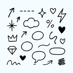 Hand drawn abstract doodle elements set. Vector sketch symbols for design.
