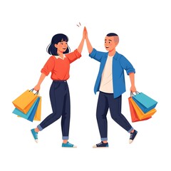 man and woman with shopping bags