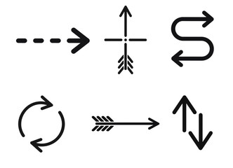 Arrow vector icon set in various styles, a collection of black direction symbols isolated on a transparent background