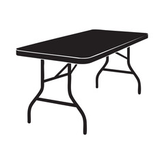 Black and white silhouette of a folding table with metal legs furniture