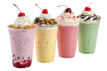 colorful milkshakes with toppings PNG Image